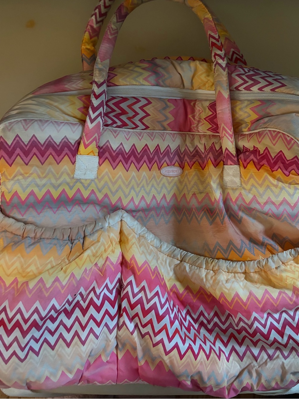 Missoni Pink, Yellow & Cream Zigzag Quilted Travel Tote